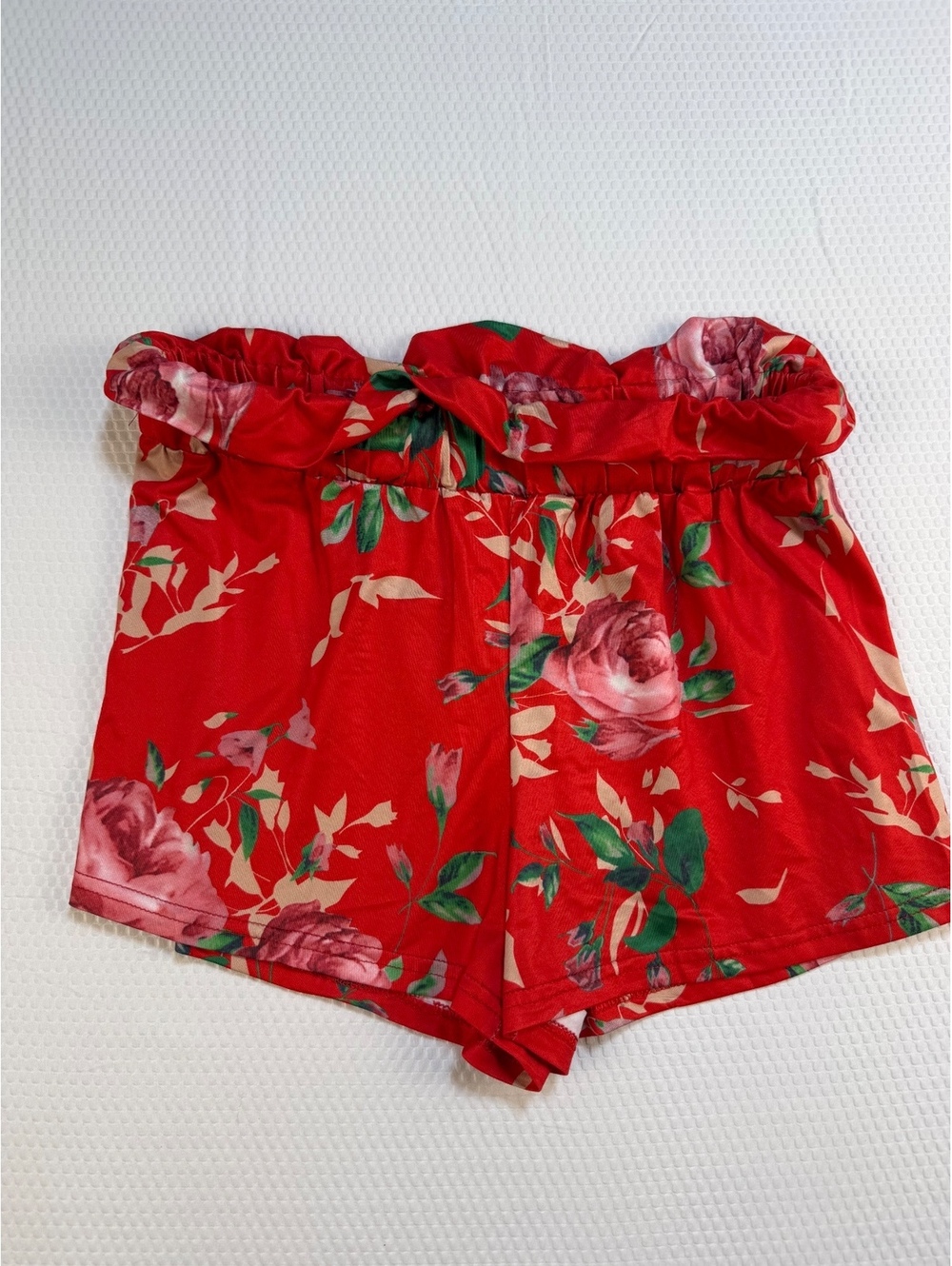 Women’s Medium Red Floral Paperbag Waist Shorts Cottagecore Romantic